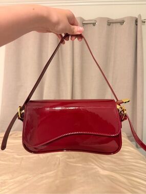 Patent Leather Shoulder Bag in Deep Red